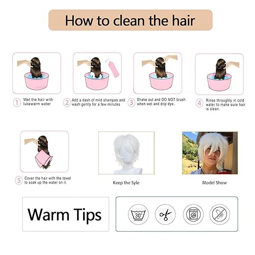 Miniatura 6 de Kavsni Peluca de pelo corto y recto unisex para cosplay, para mujeres y hombres, a la moda, anime, fiesta, estilo elegante, sintético, pelucas