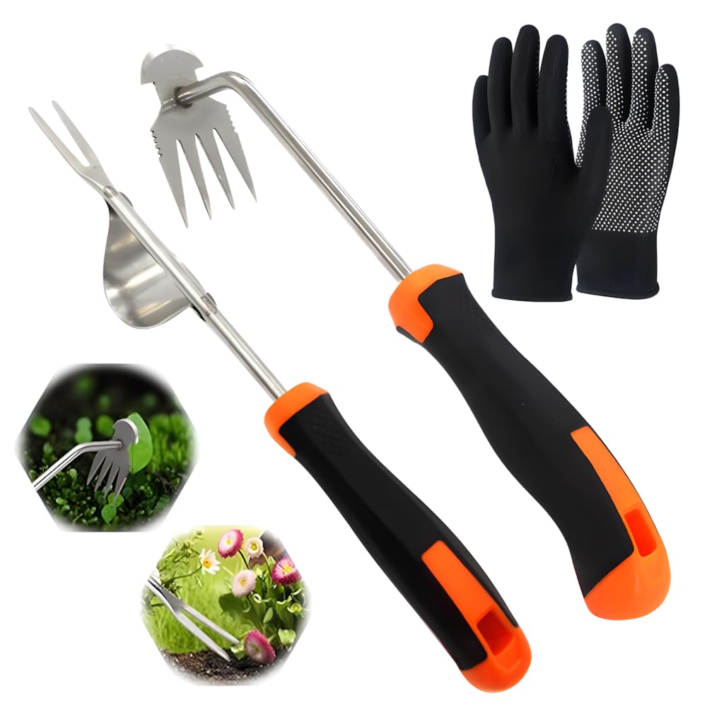 PASLFC Gartenarbeit Hand Unkrautstecher,Unkraut Entferner Gerät Edelstahl,Entwurzelungswerkzeug,Handjätgerät,Wurzeljäter,Gartenwerkzeug Unkrautstecher,Manual Weeders,Unkrautjäter mit Stiel