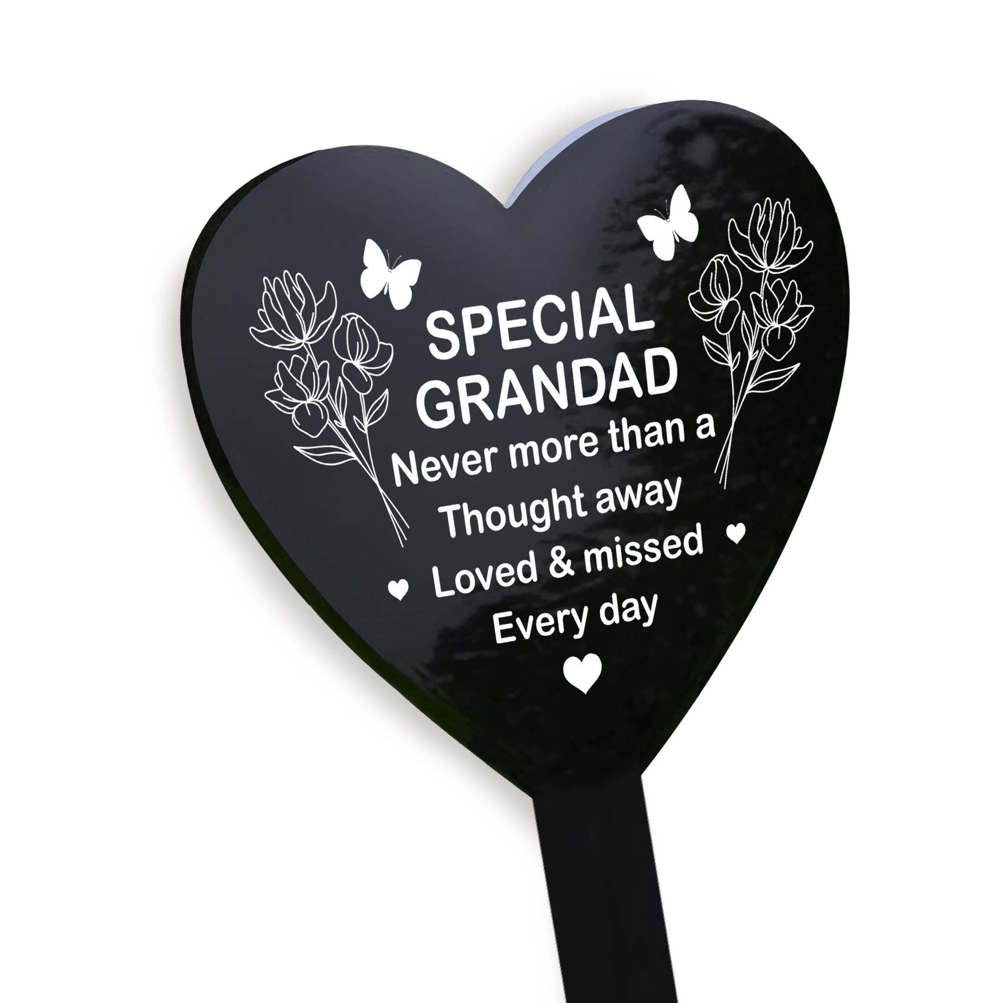 Red Ocean Black Special Grandad Graveside Memorial Marker - Acrylic Grave Heart Ornament - Memorial Plaque Tribute For Grandad Grandparents - Bereavement Gifts For Grandad