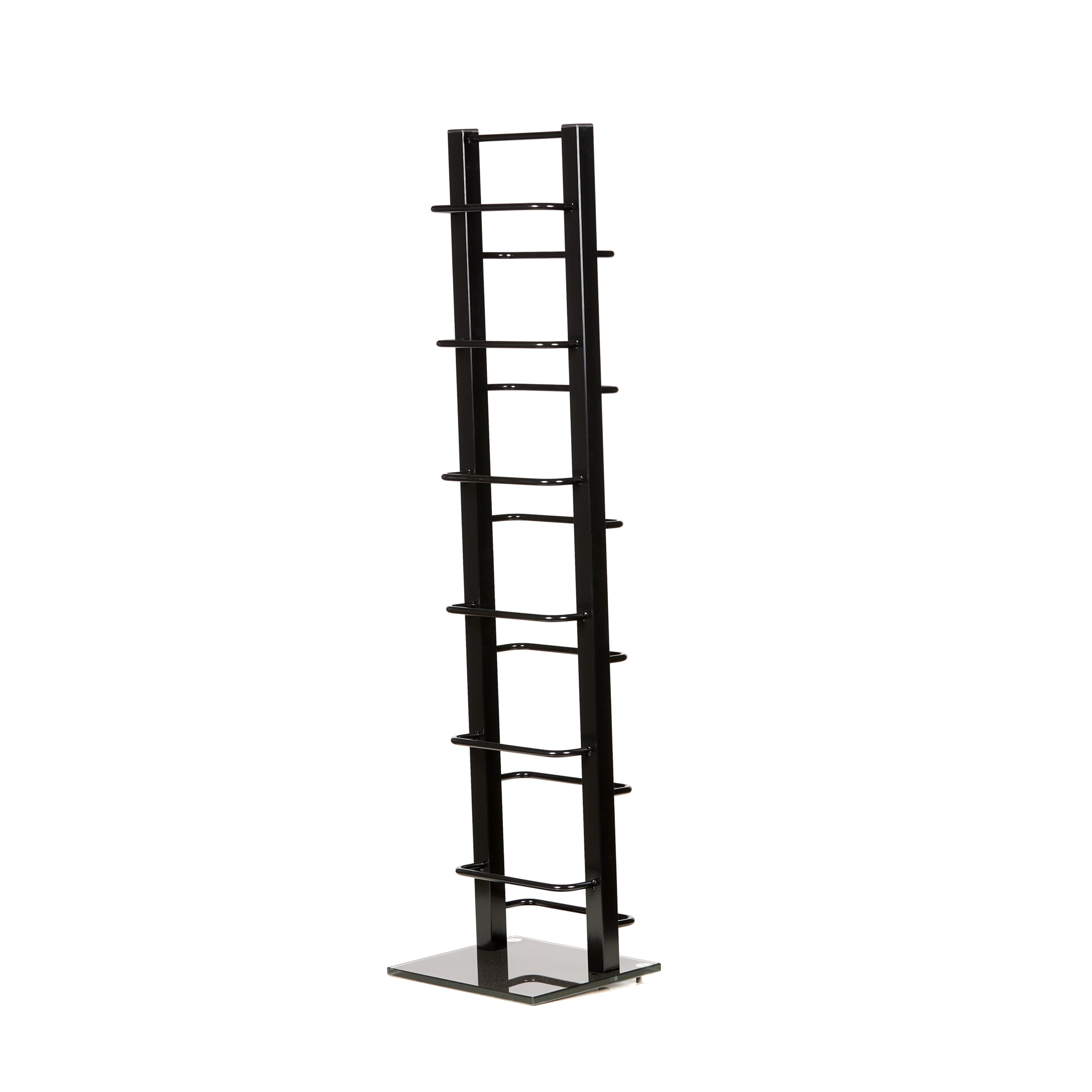 DESIGN CD STÄNDER CD REGAL LOUNGE TOWER schwarz 92cm aus Metall und Glas Aufbewahrung für ca 85 CDs