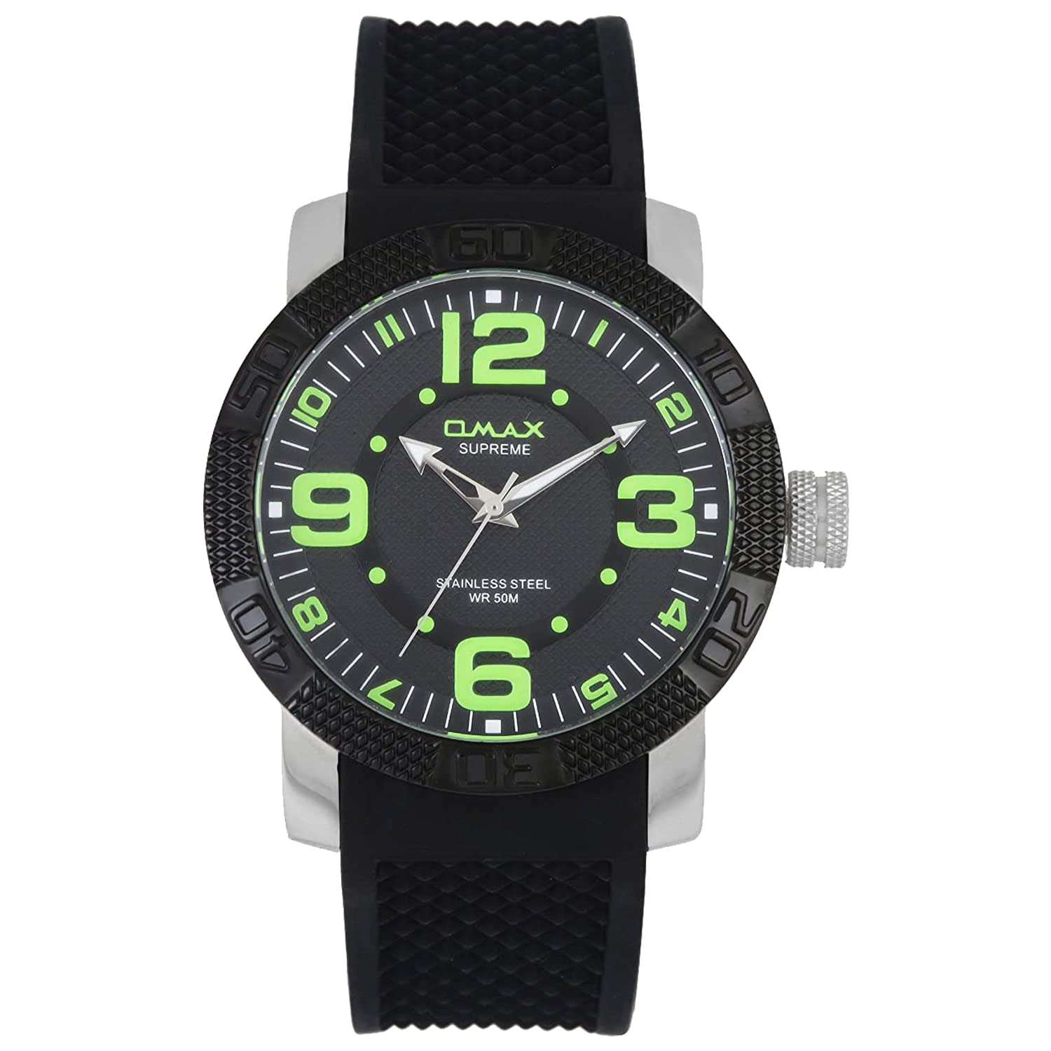 OMAX Analog Black Dial Black Silicone Strap with Fluorescent Green Index Watch for Boys-SS371 (B00VUY94PM) Amazon Price History, Amazon Price Tracker