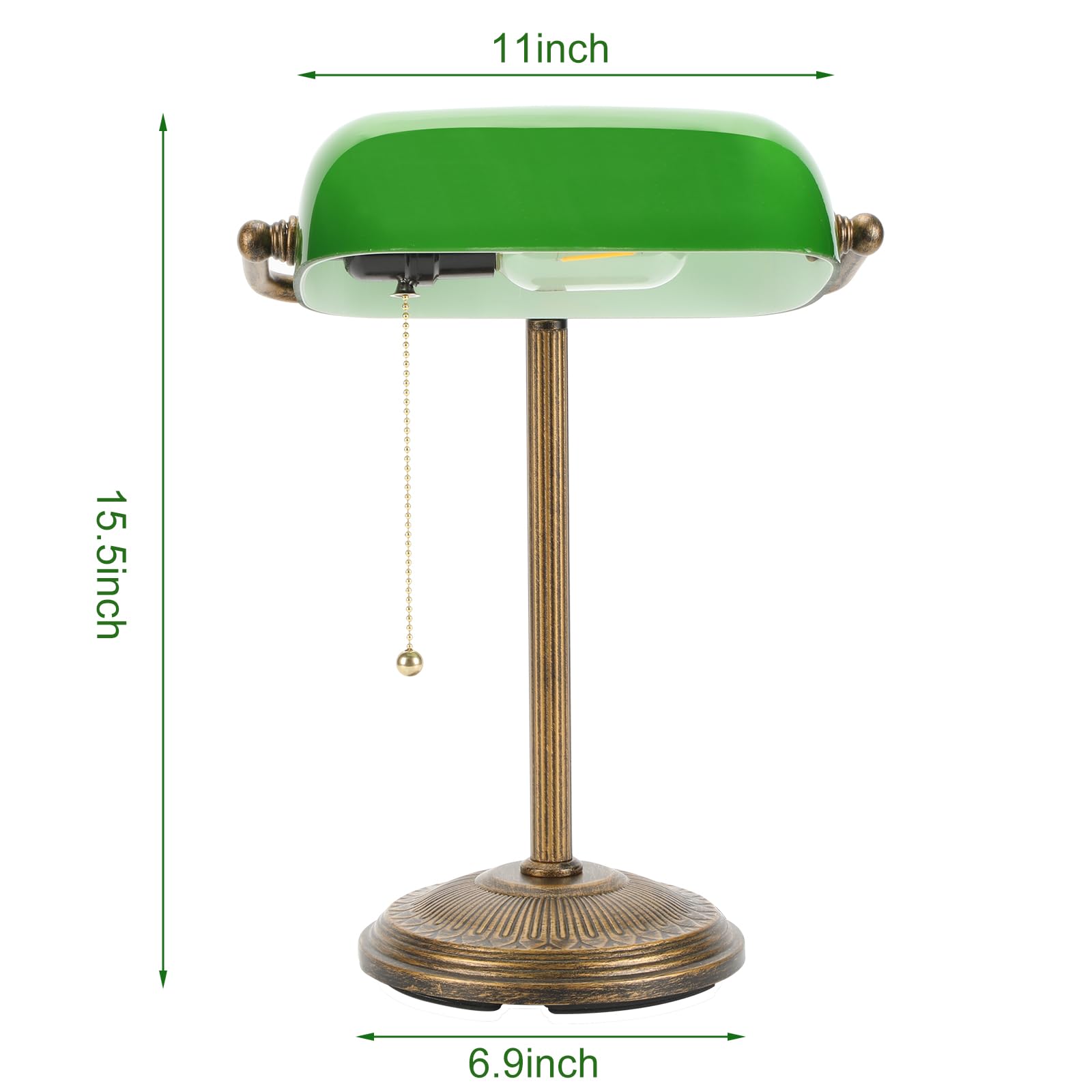 Hsyile Retro Pull Chain Desk Lamp With USB Port – Brushed Brass & Yellow Glass Shade