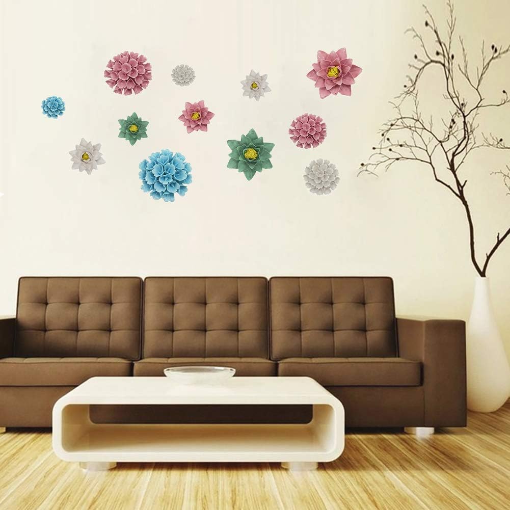 Ceramic Hydrangea Flower Wall Decor 3D Flower Art for Living Room Home Hallway Bedroom Kitchen Farmhouse Bathroom Dining Room, White, 4.72 in