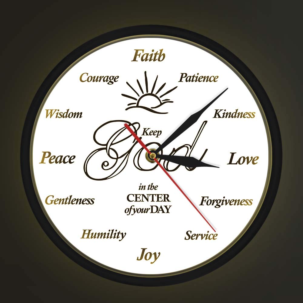 Horloge murale à quartz chrétienne avec veilleuse LED et message de la Bible Jésus
