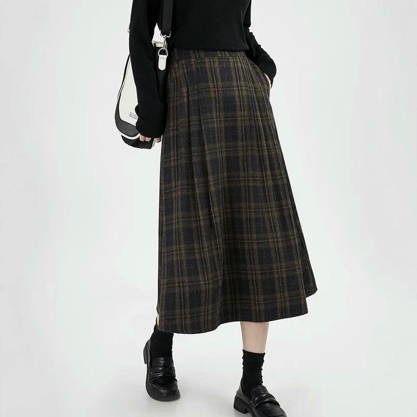 Gonna Lunga Scozzese Pendolare Temperamento Autunnale Femminile Giovanile Moda Popolare Casual Francese retrò Dimagrante A Trapezio Tendenza-y2k-9617-m