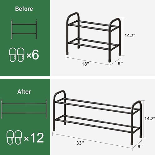 Miniatura 3 de Zapatero de 2 niveles para armario, organizador de zapatos de metal expandible, organizador de almacenamiento ajustable para zapatos, zapatero de