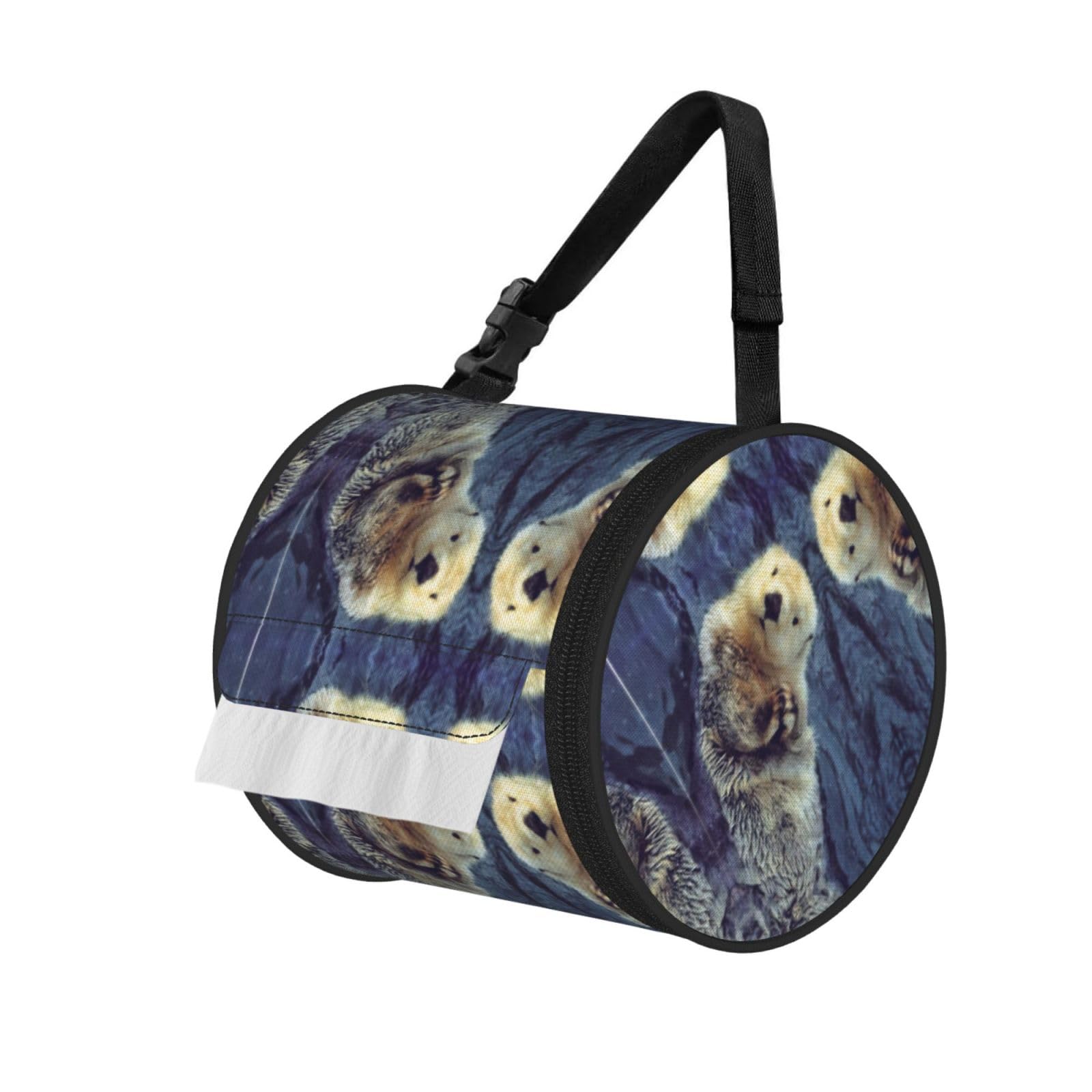 White animal Printed Toilet Paper Holder Bag, Adjustable Strap Roll Paper Organizer for Car Kitchen Outdoor