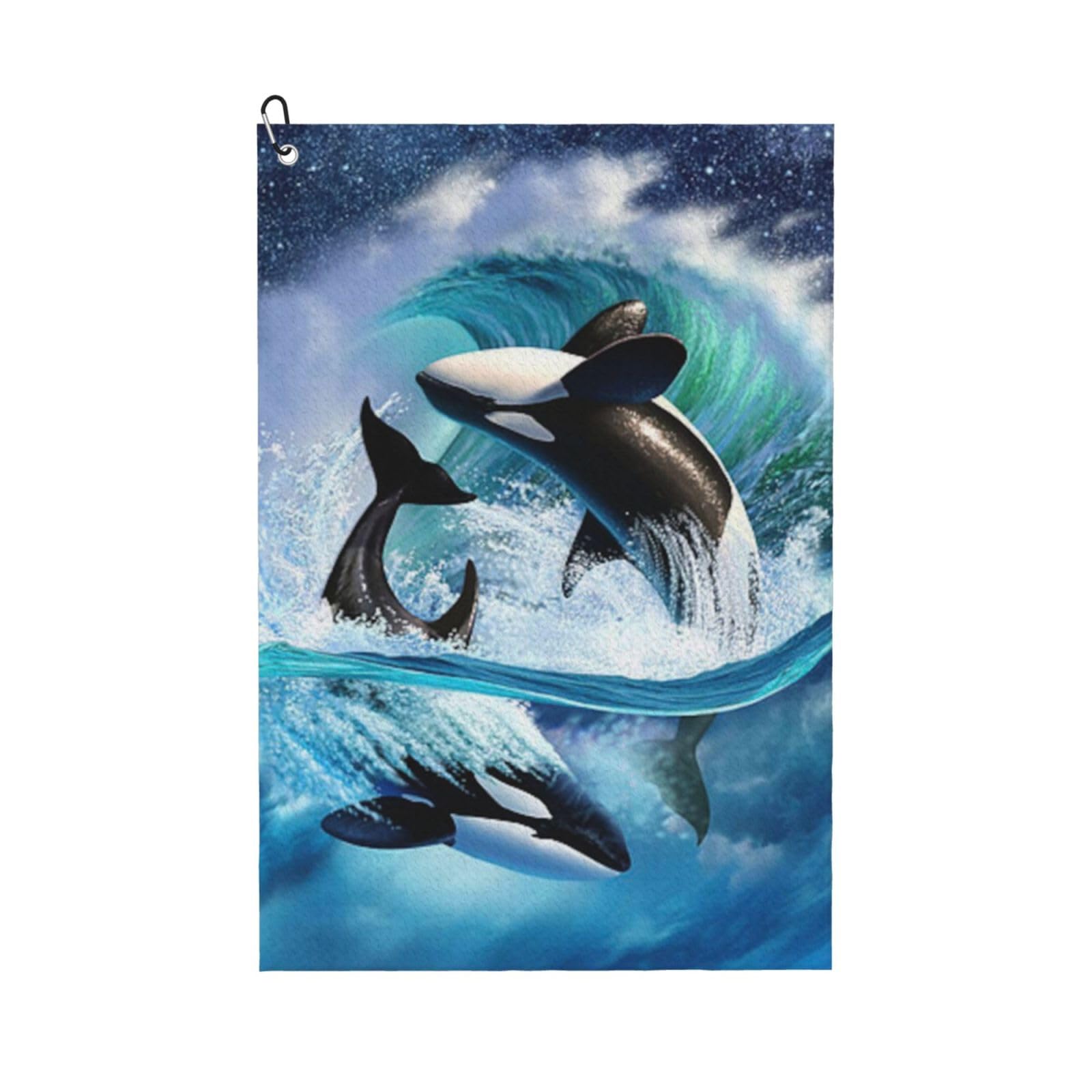 Hnnkloy Orca Killer Whales Wave, 16x24 in Portable Waffle Golf Towels with Carabiner Clip for Golf Bag