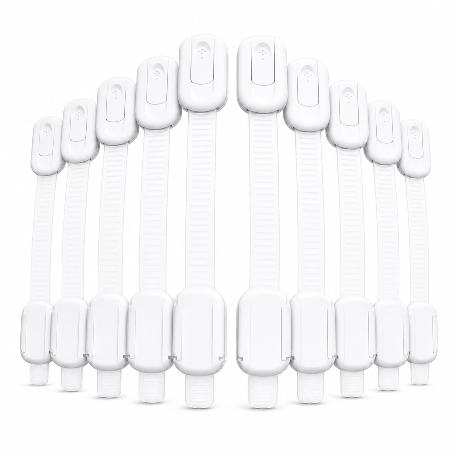 Baby Proof Cupboard Locks 10-Pack: Adhesive Straps No Drilling