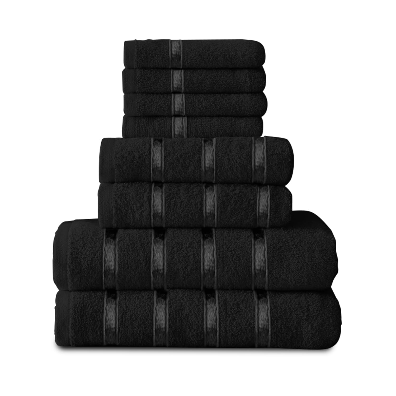GC GAVENO CAVAILIA 8 Piece Cotton Egyptian Bath Towels Bale Set, Highly Absorbent Quick Drying Towel, Ultra Soft 4x Face 2x Hand 2x Bath Striped Towels Set, Black โ image 1