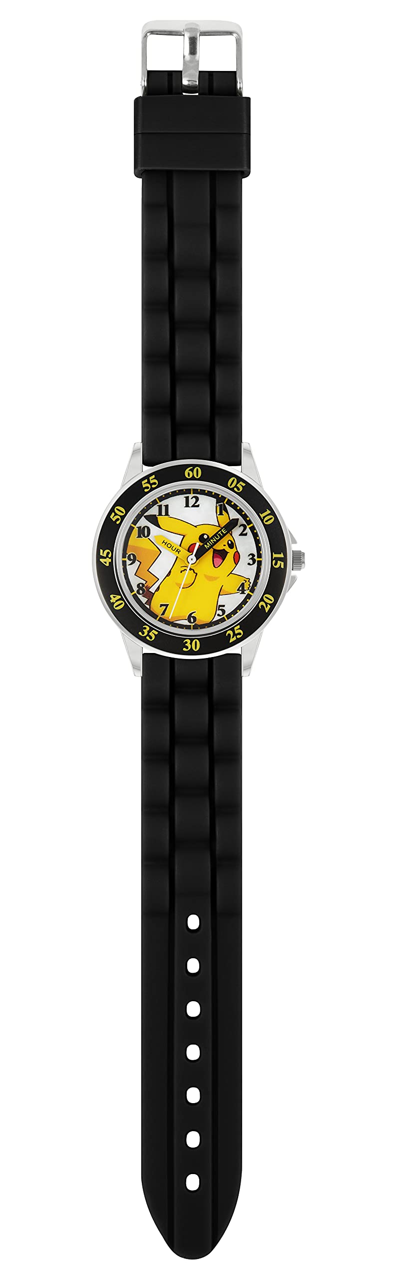 Pokemon POK9048 - Reloj analógico de Cuarzo Unisex para niños con Correa de Silicona, Negro, Pulsera