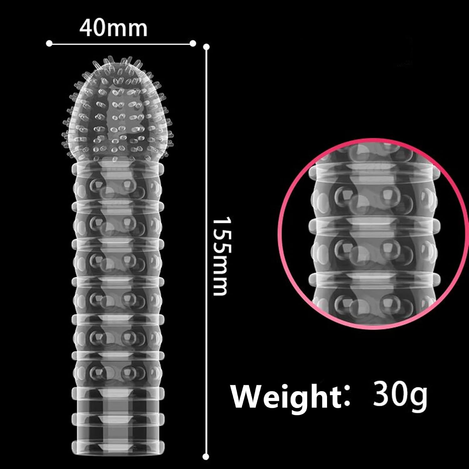 Threaded Condom Male Condom Adult Lock Crystal Sleeve 4 Designs（Pack of 4） Transparent