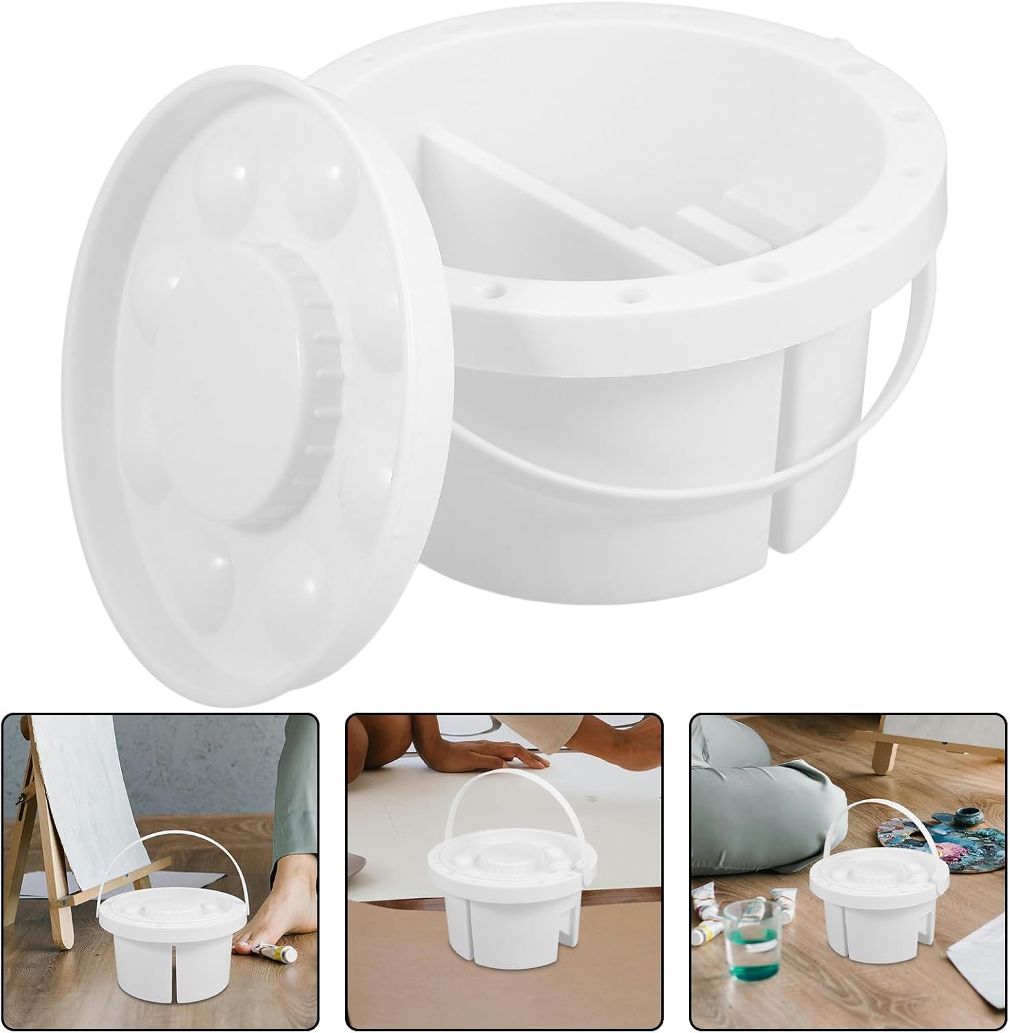 SUPVOX 2pcs round Paint Brush Cleaner Cup with Palette for Artists