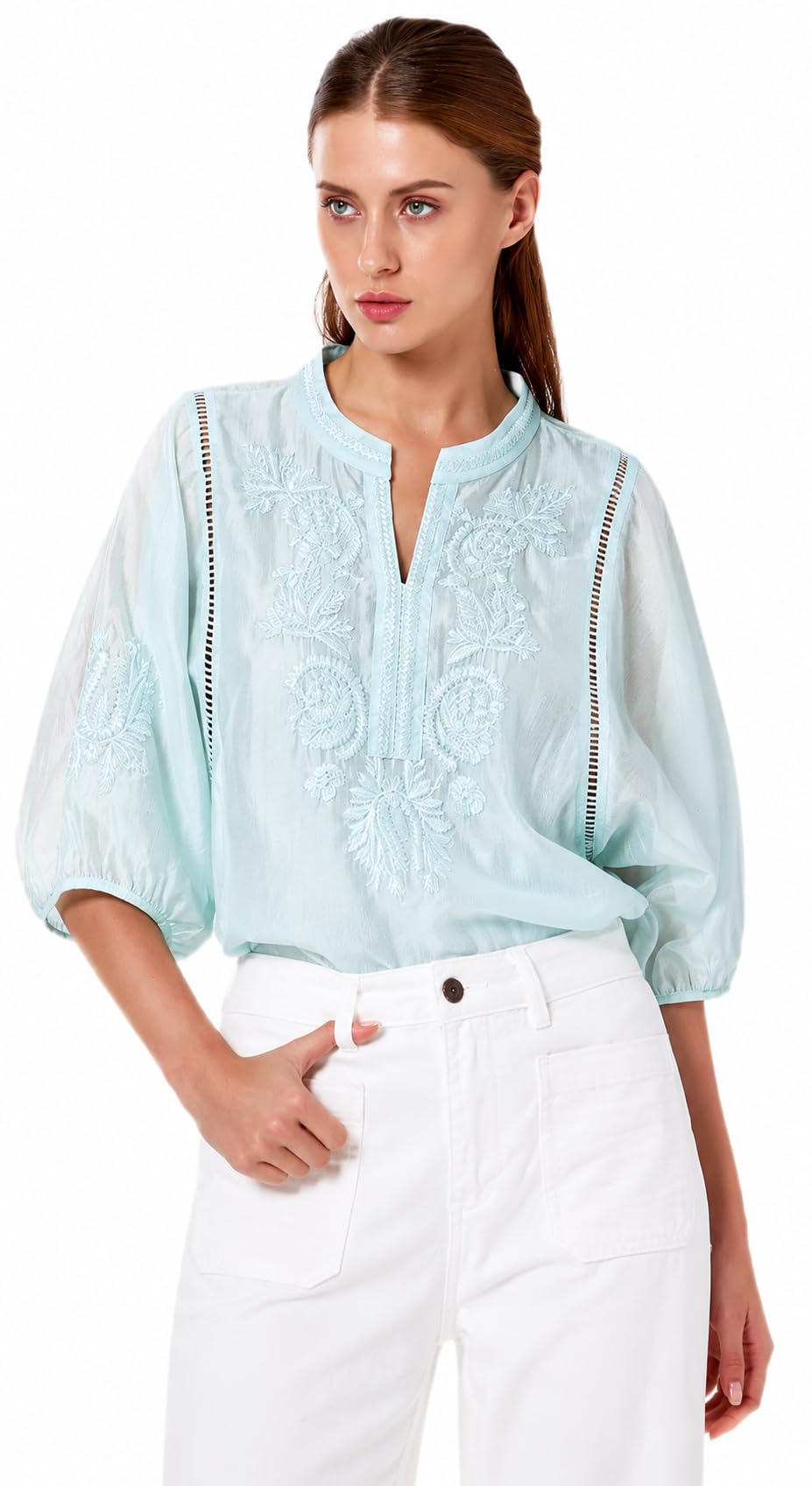 Blouse brodée en Tencel mélangé