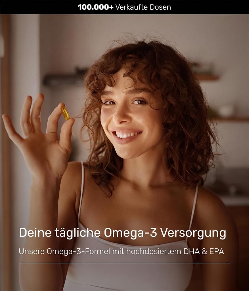Omega 3 Kapseln hochdosiert - Fischöl Kapseln mit 2000mg (1000mg EPA & 500mg DHA) pro Tagesdosis - Omega-3 Fettsäuren ohne Vitamin E - Aufwendig gereinigt aus nachhaltigem Fischfang