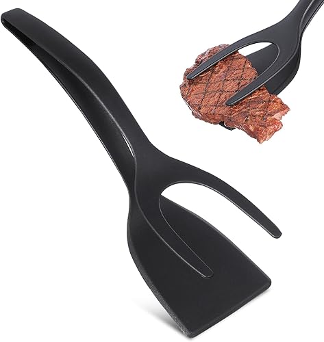 Miniatura 2 de Zerodeko Espátula de huevo 2 en 1, 2 pinzas con agarre de huevo frito, espátula de doble cara, pala de cocina antiadherente para pan, pescado y