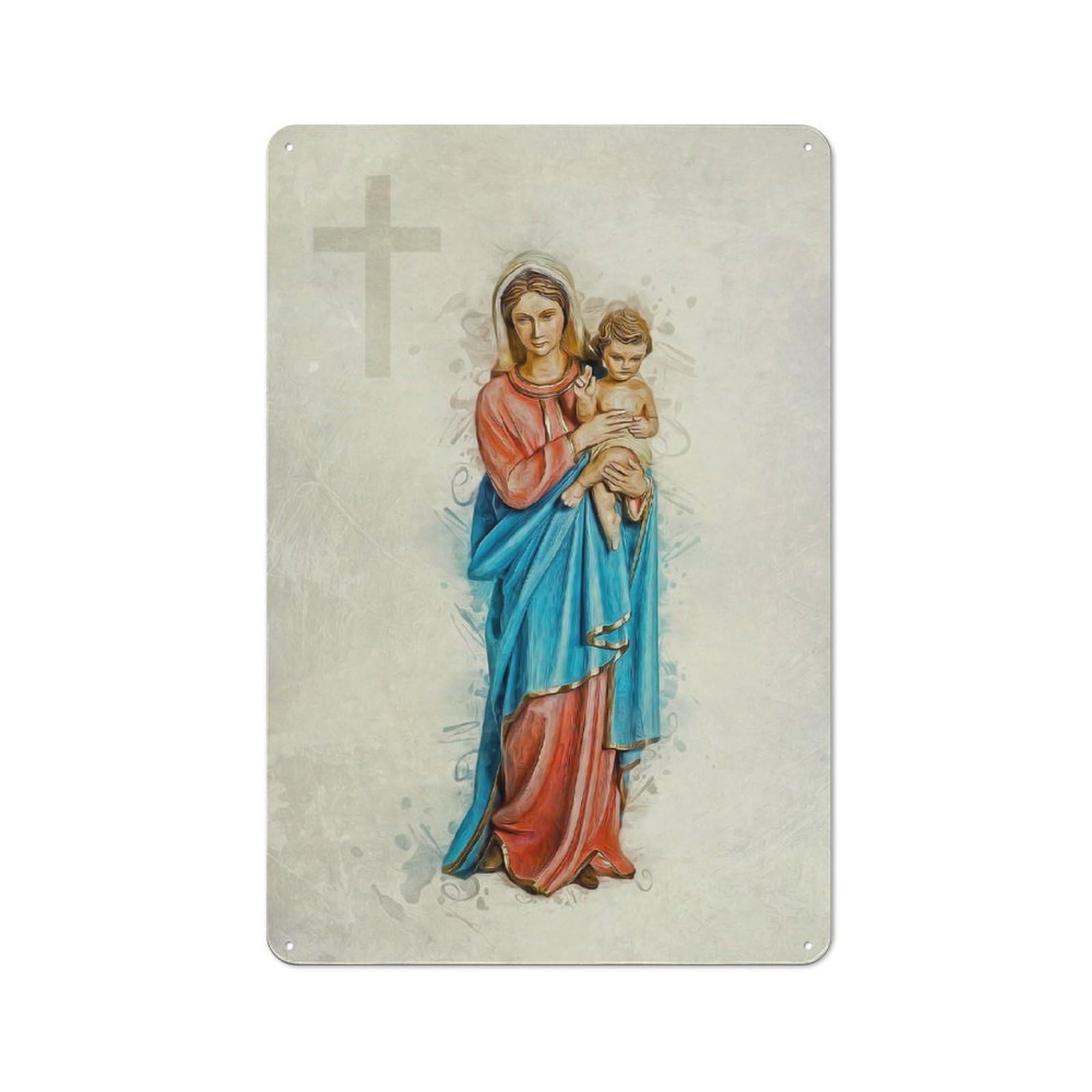 Junmoney Virgin Mary And Jesus Vintage Tin Sign 30X20cm, Nostalgic Retro Room Decor For Bedroom, Office, Home Bar Or Dining Room