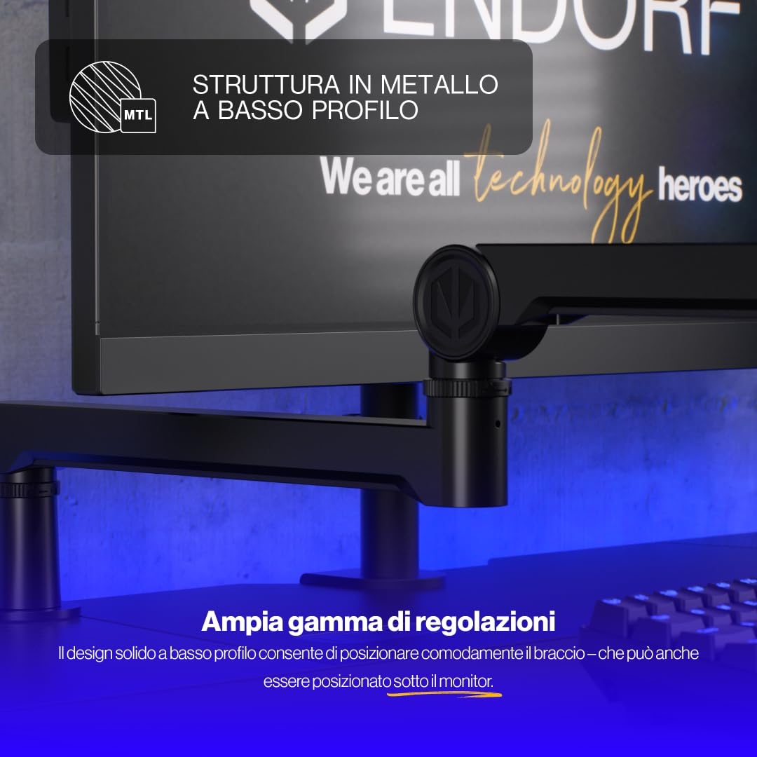 ENDORFY Broadcast Low Profile Boom Arm, Microfono Premium a basso profilo Smartfone e braccio luminoso con cavo, rotazione di 360 gradi