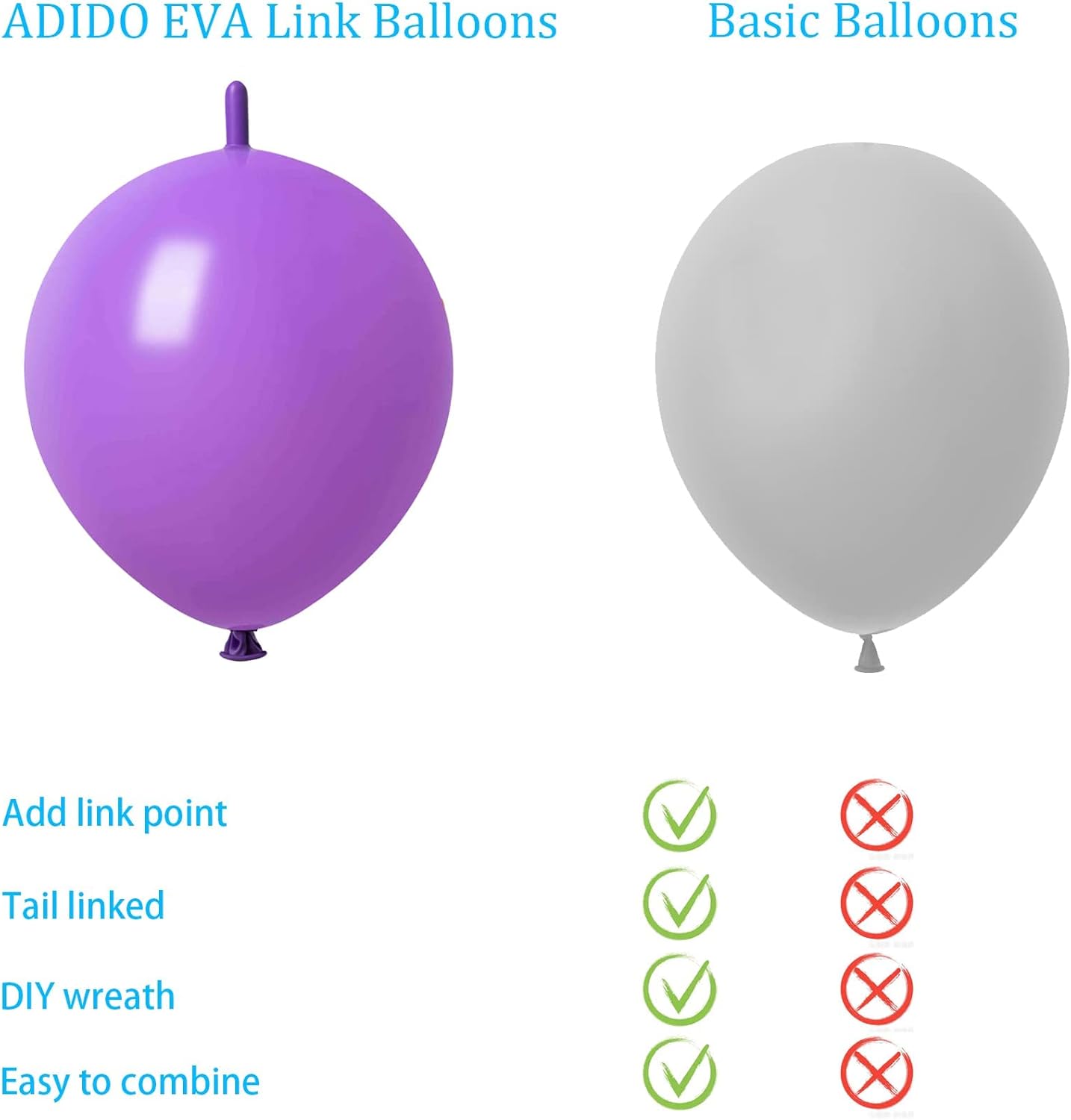 Link Balloons Purple 6 Inch Latex Quick Linkale Balloon 160 Pcs for Birthday, Halloween, Christmas, Party Festival Decorations