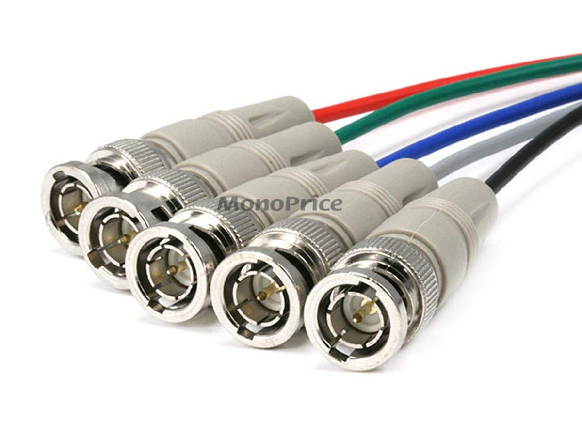 Monoprice RGB Video Cable - 25 Feet - White | 5 BNC Male to 5 BNC Male
