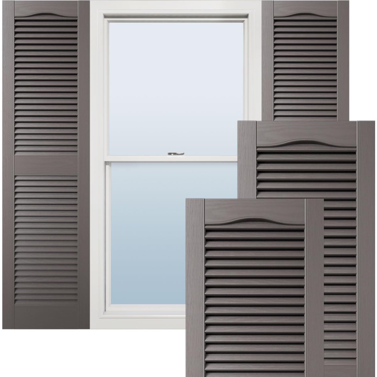 Ekena Millwork Lifetime Vinyl LL1S14X05500MS Standard Cathedral Top Center Mullion, Open Louver Vinyl Shutters, w/Installation Shutter-Lok's &