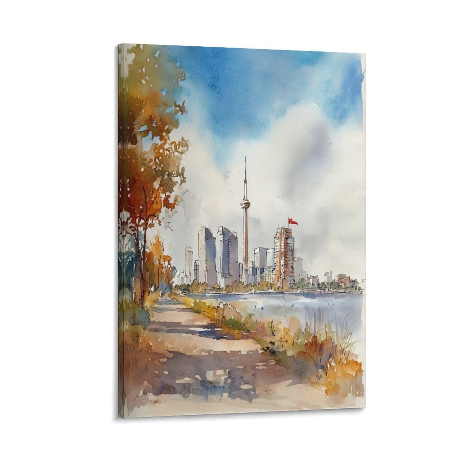 LCYNNH Toronto Cityscape Traditional Tree 20x30inch(50x75cm) Vintage Travel Poster Watercolor Canvas Art