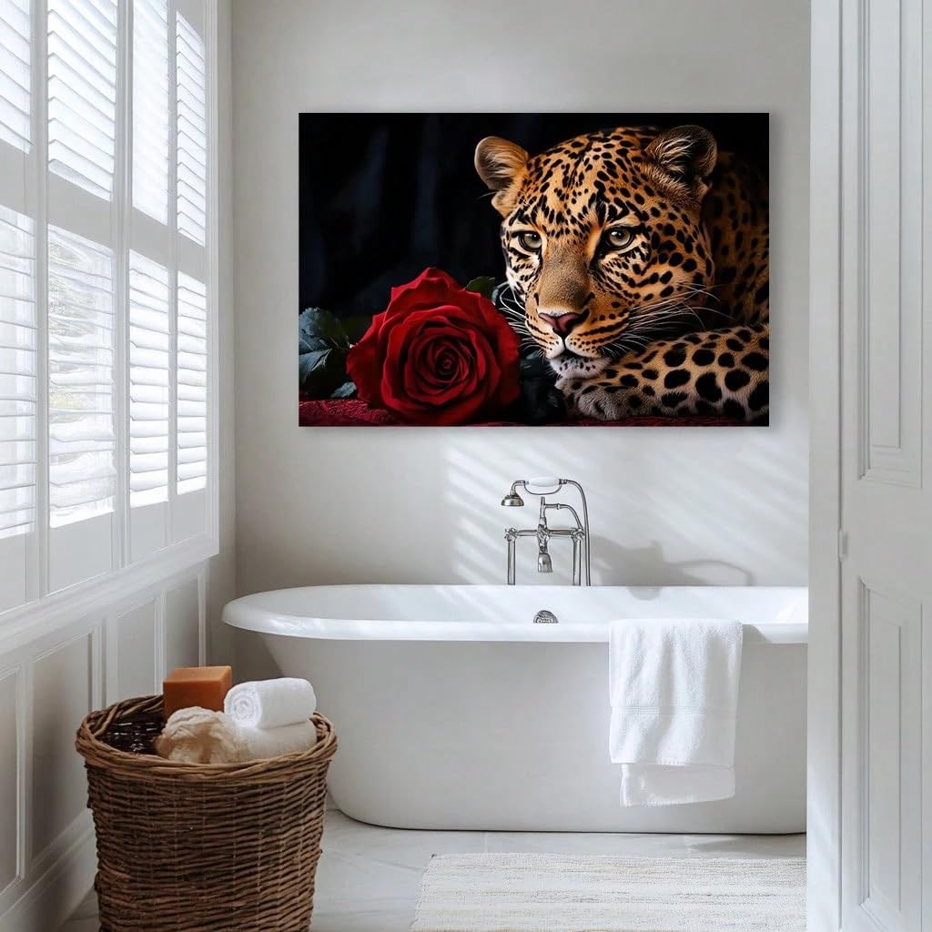 TZKBDMA Leopard And Rose Decorative Painting Wall Art Pictures for Living Room(75x135cm/Without frame)