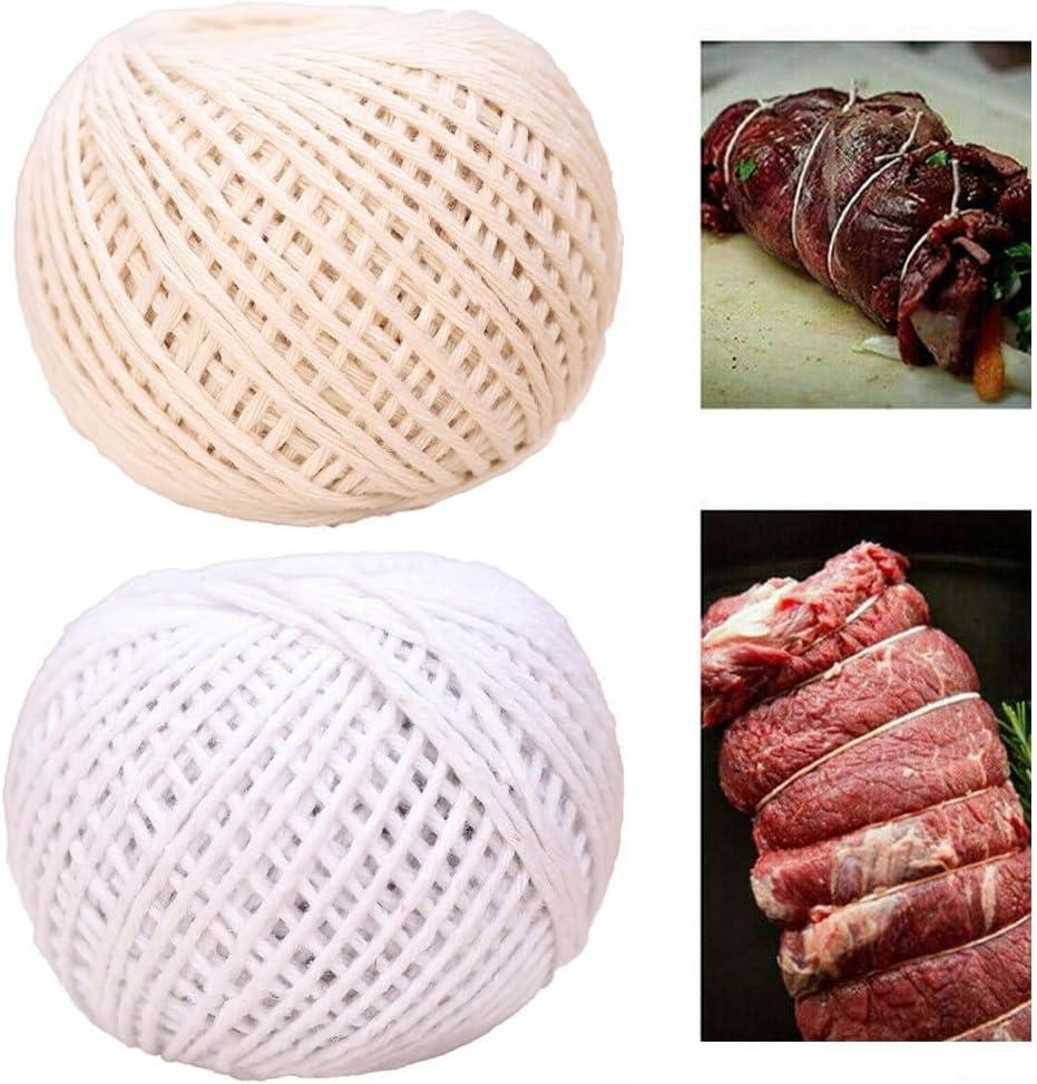 Cotton Butcher Twine 50m Food Safe Cooking String for Roast Tying Poultry Trussing Sausage Making Barbecue Meat Rope Baking Pastry Cord Asparagus Bundling Tie(B)