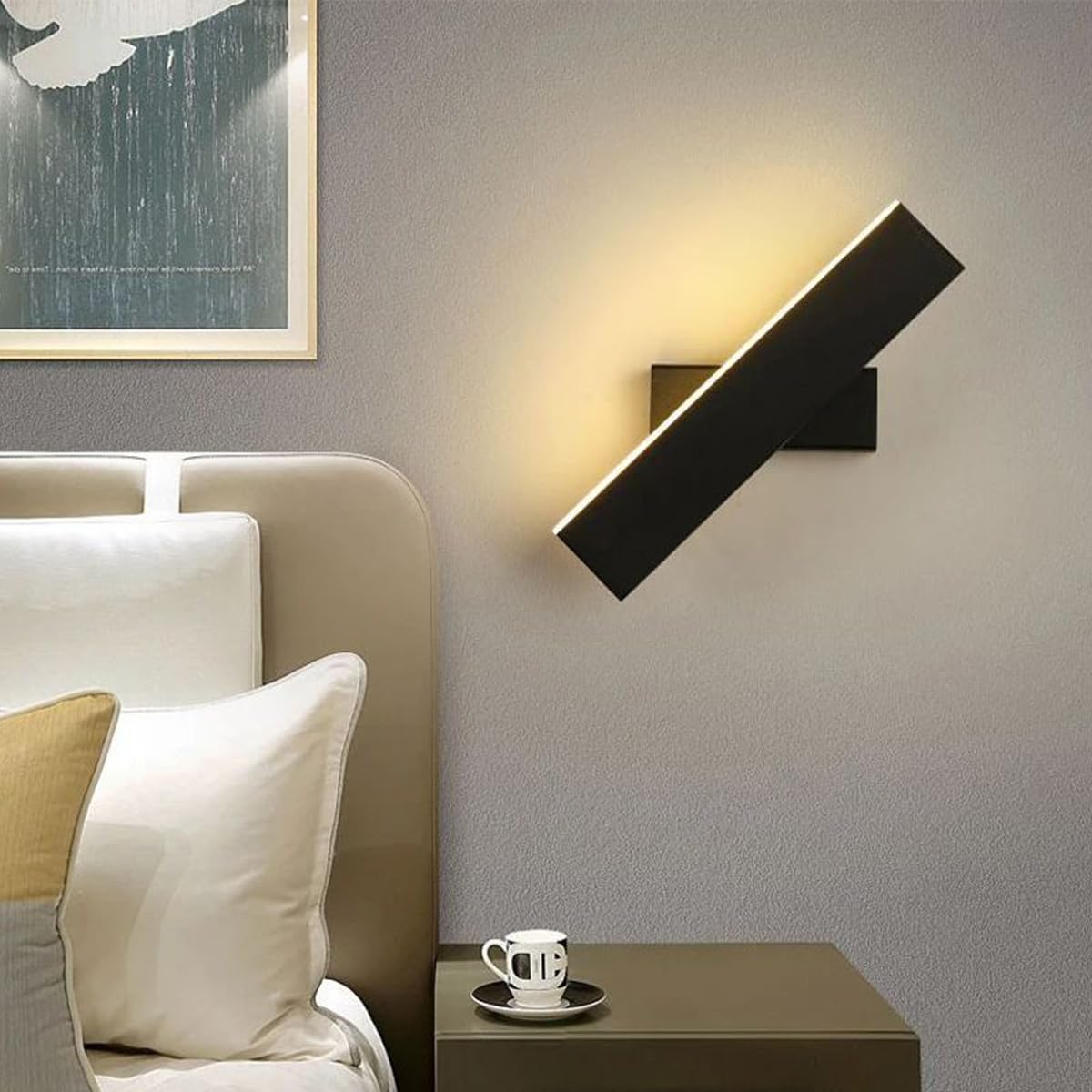 9W Aplique de pared Interior, Giratoria de 360 ° | Lámpara de Pared Moderna, Luz de Pared LED Negro para Dormitorio, Sala de Estar, Pasillo, Escaleras, Blanca Cálida