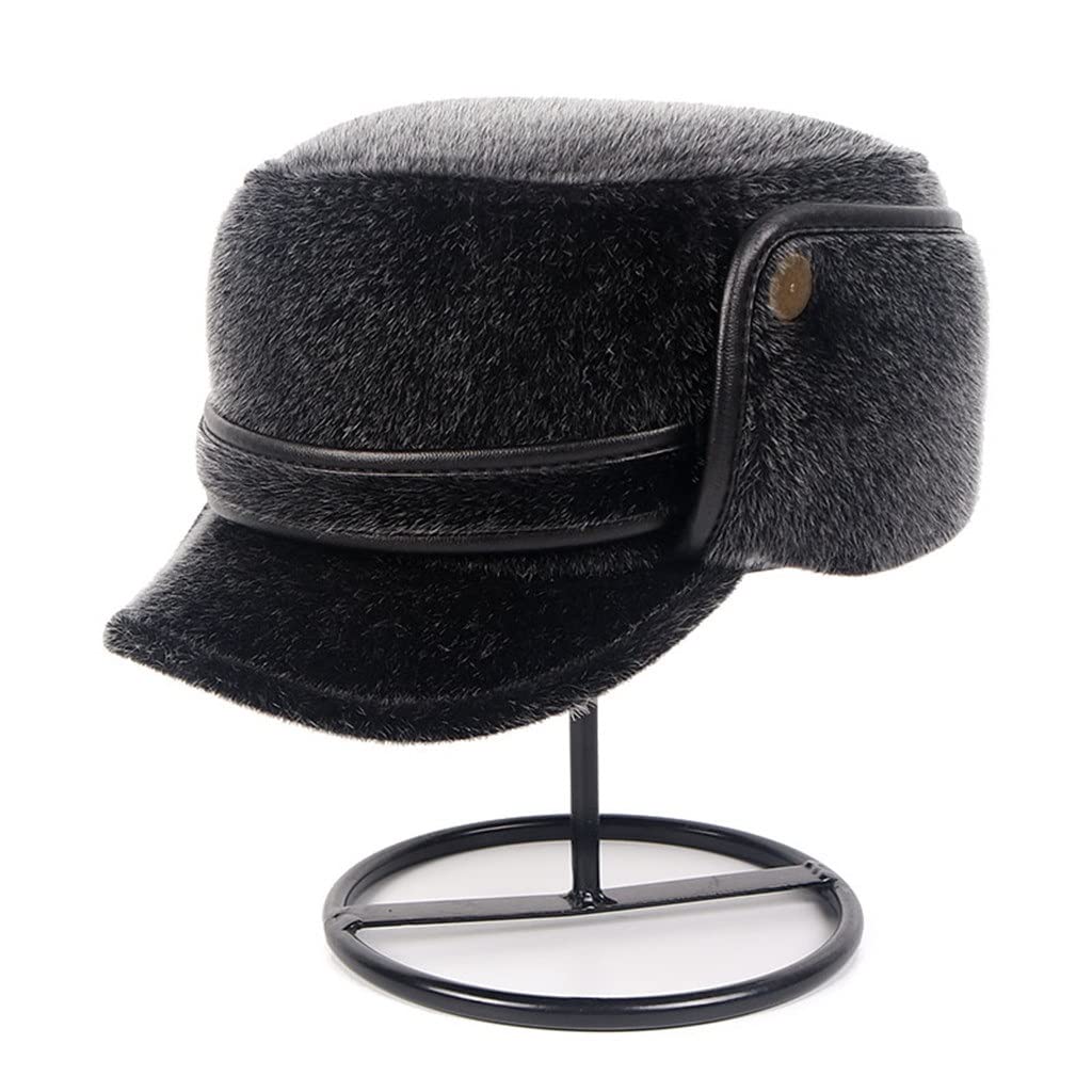 FENOKD Winter Hat Bomber Hats Men Ear Flaps Snow Flat Dad Cap Black (D 7 1/8)?D-7 1/8