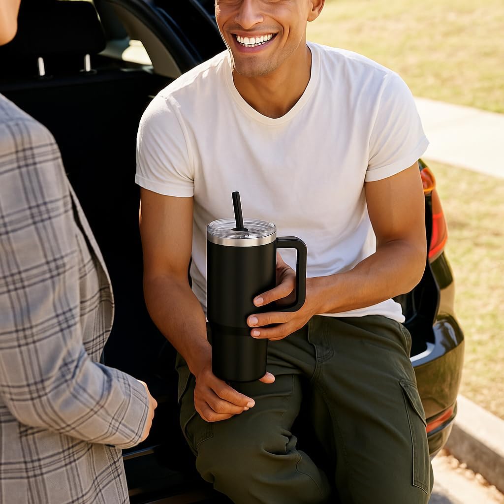 40 oz Tumbler with Handle & Straw Lid – Stainless Steel Insulated Travel Cup for Hot & Cold Drinks - Image 5