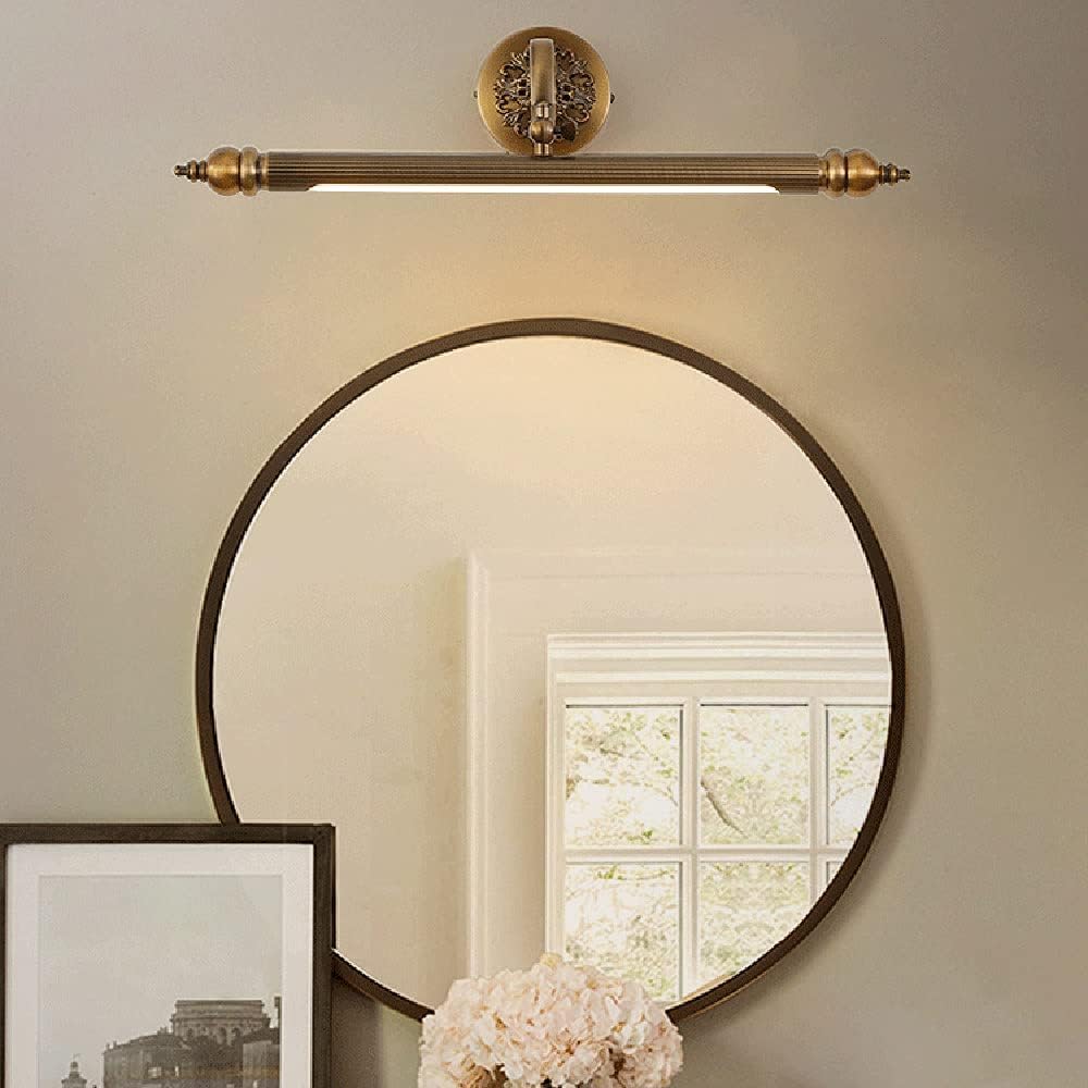Lampada da Specchio Bagno LED Vintage 4000K con Testa Girevole 240°, Applique da Parete Orientabile per Trucco e Specchio ArmadioGold,12w/71cm