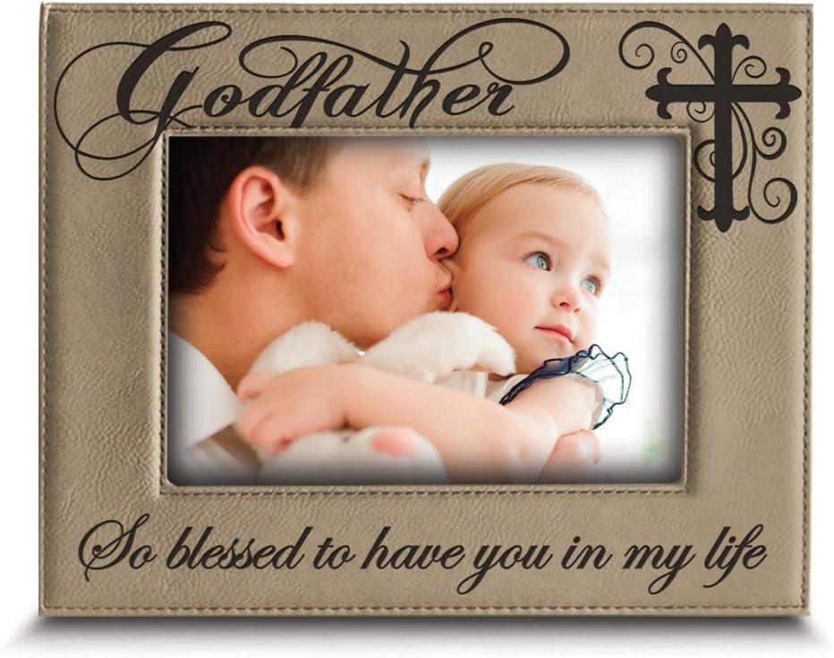 BELLA BUSTA Godfather with Cross-So Blessed to Have You in My Life-Godfather Gift from Godchild Engraved Lather Picture Frame (5 x 7 Vertical)