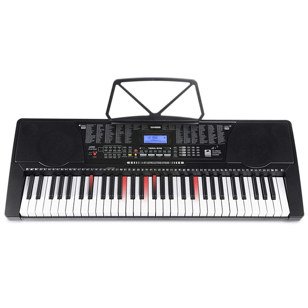 Bakaji Tastiera Musicale Pianola Elettronica 61 Tasti Luminosi Pianoforte Multifunzione con 255 Ritmi 50 Brani Preimpostati Funzione Percussione Ingresso AUX Leggio Porta Spartito/Tablet