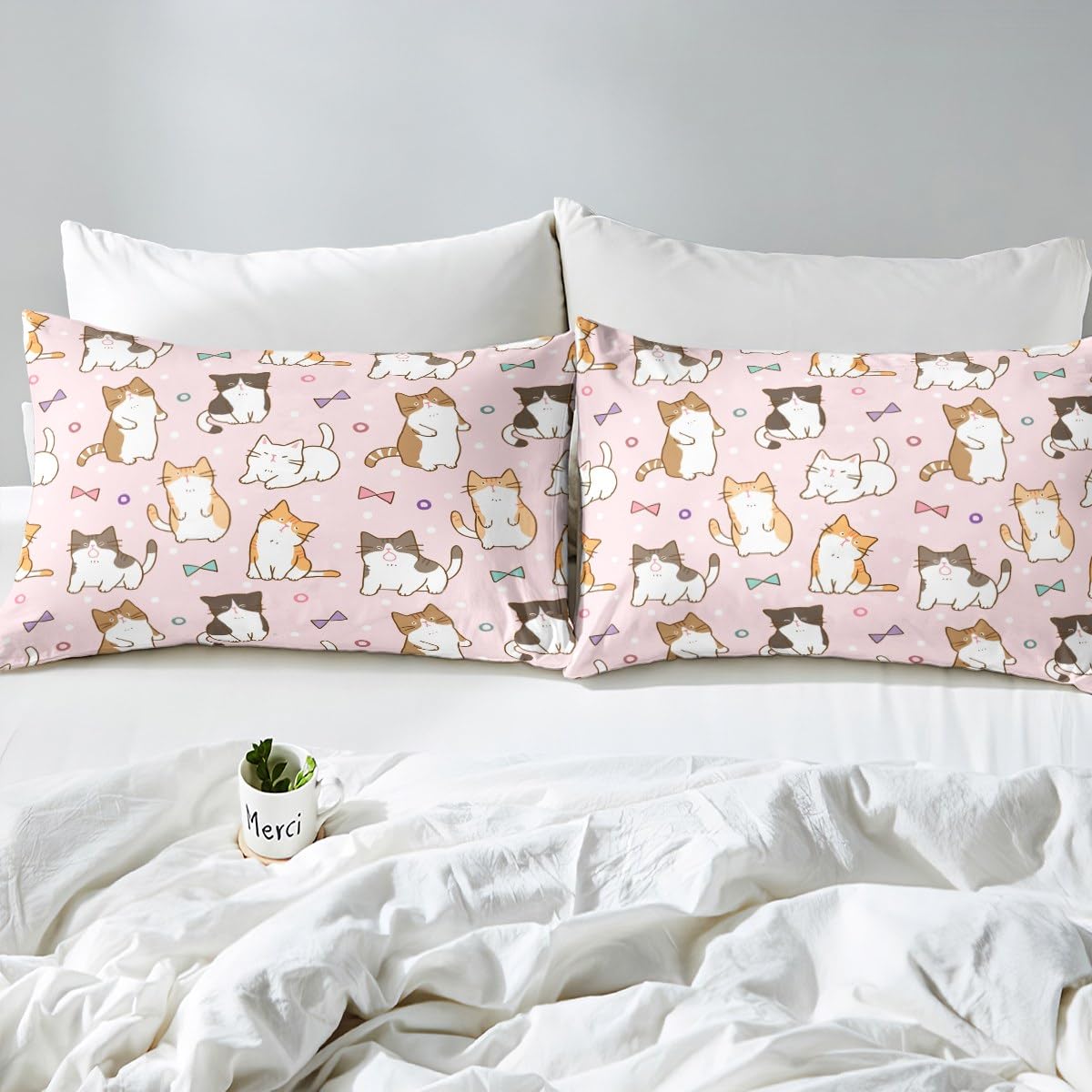 Manfei Kawaii Cats Duvet Cover Set Double Size, Cartoon Animal Theme Comforter Cover with 2 Pillowcases - Image 4