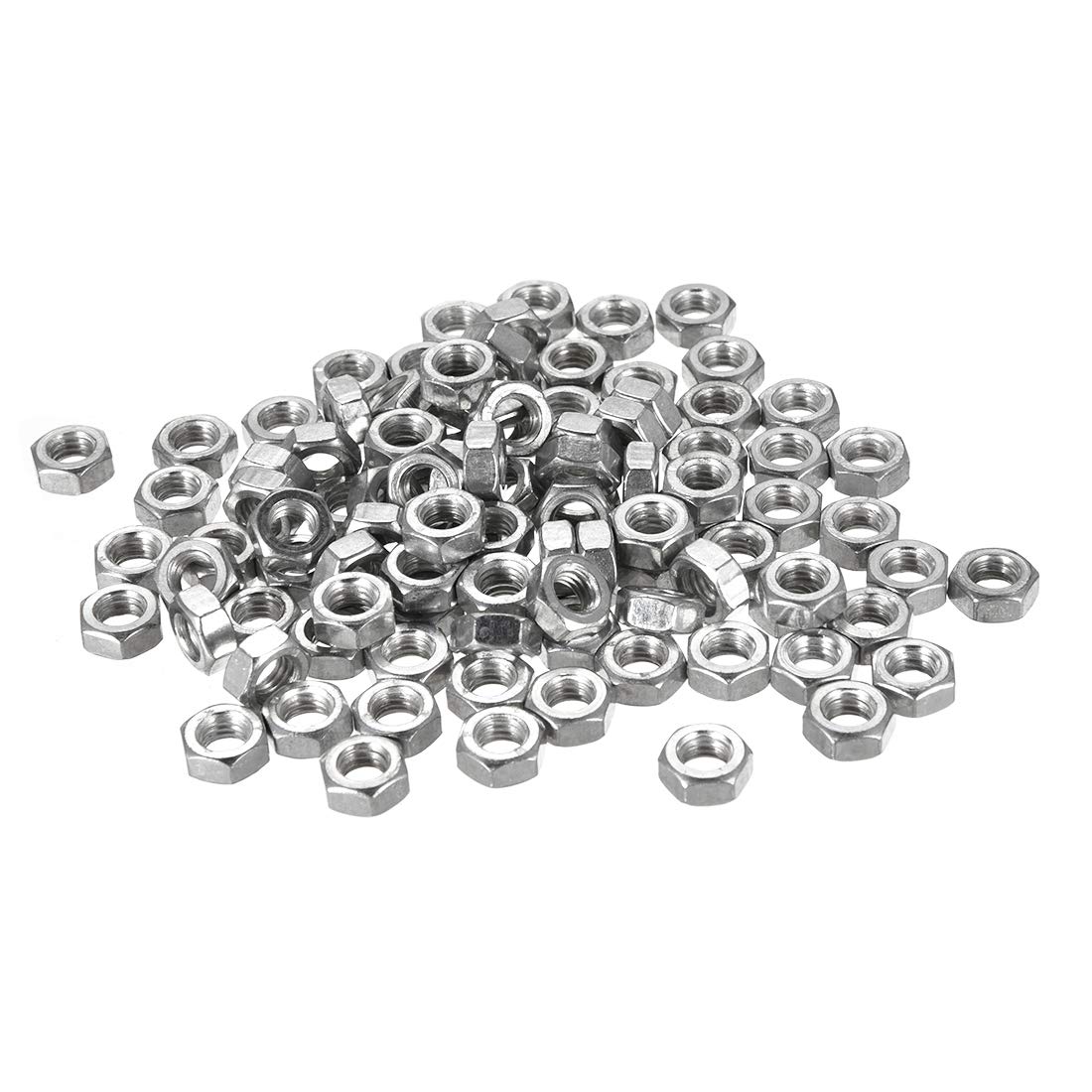 sourcing map Hex Nuts, M6x1mm Metric Coarse Thread Hexagon Nut, Carbon Steel, Pack of 100 (Silver Tone)