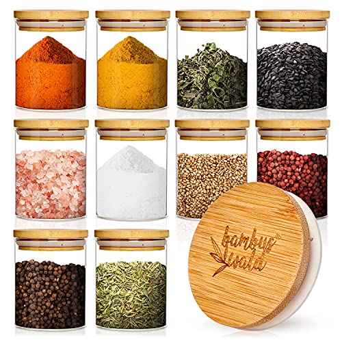 bambuswald© Set Di 10 Barattoli Per Spezie Da 150 ml cad., Contenitori Per Spezie Incl. Coperchio Ermetico In Bambù, Vasetti Per Spezie, Scatola Da Tè, Contenitore In Vetro
