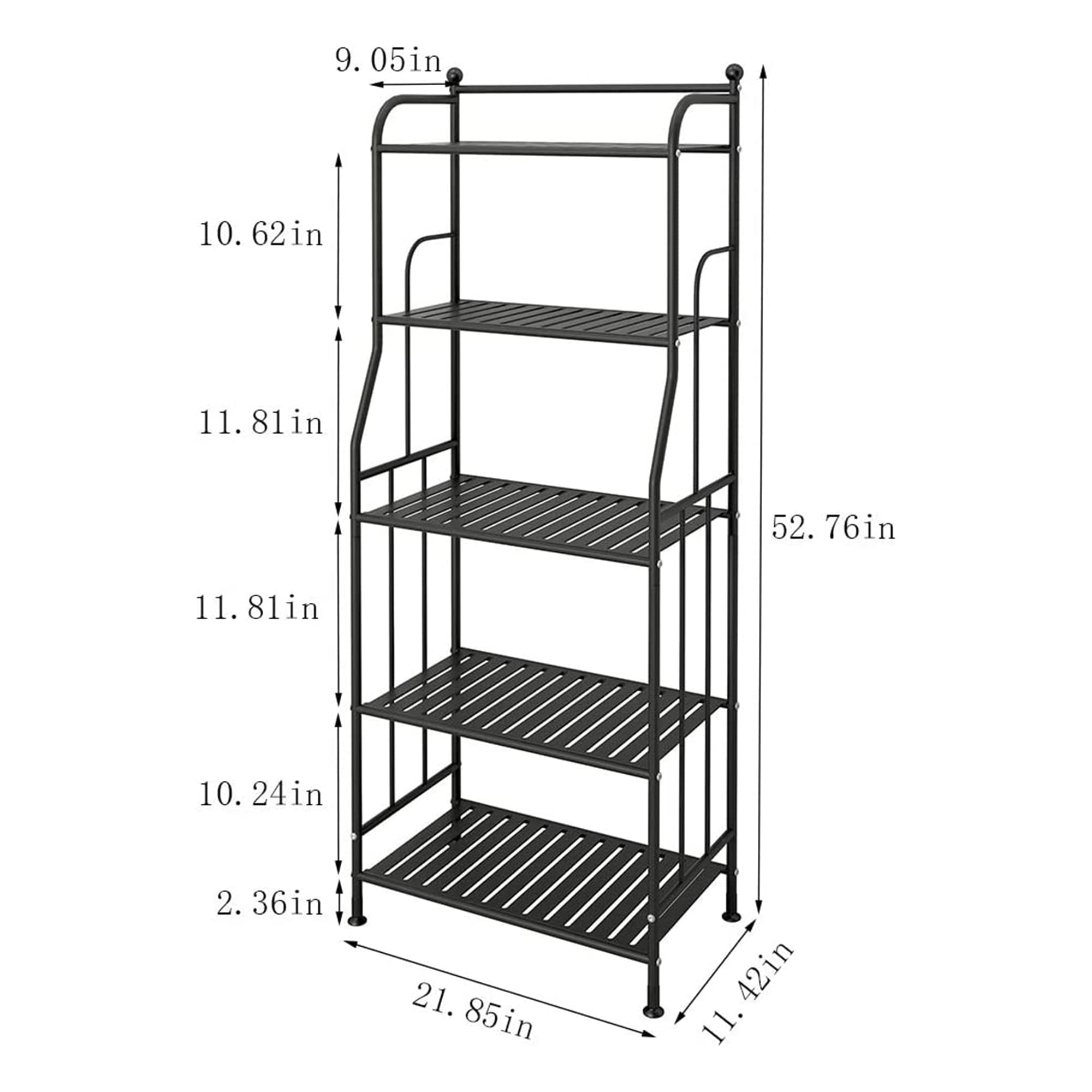 GHQME 5 Tier Metal Standing Shelf Space Saver, Storage Tower Rack for Kitchen Bathroom, Storage Shelving Unit Organizer, Outdoor Flower Stand (Black, 5-Tier)