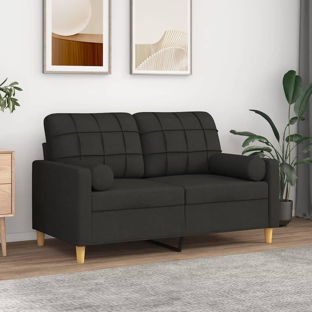 Sofa 2-osobowa z poduszkami dekoracyjnymi czarna 120 cm, tkanina, pokrowce na sofy ogrodowe, narzuta na sofę zewnętrzną, pokrowiec ochronny na sofę