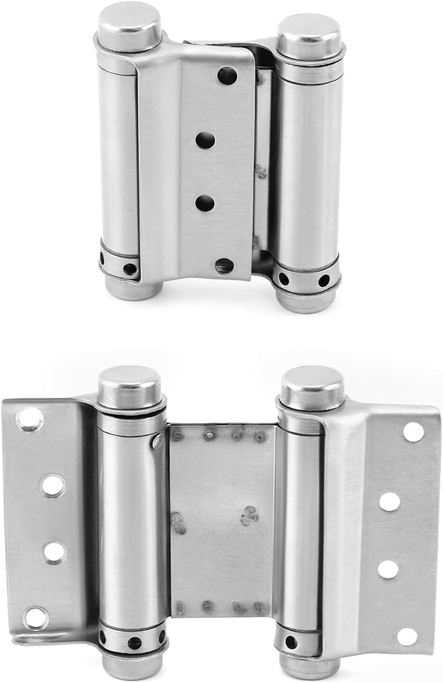 QWORK Heavy Duty Cafe Saloon Bars Door Swing Hinges, 8 Pack 3" Stainless Steel Self Closing Swing Hinges, Double Action Spring Door Hinges