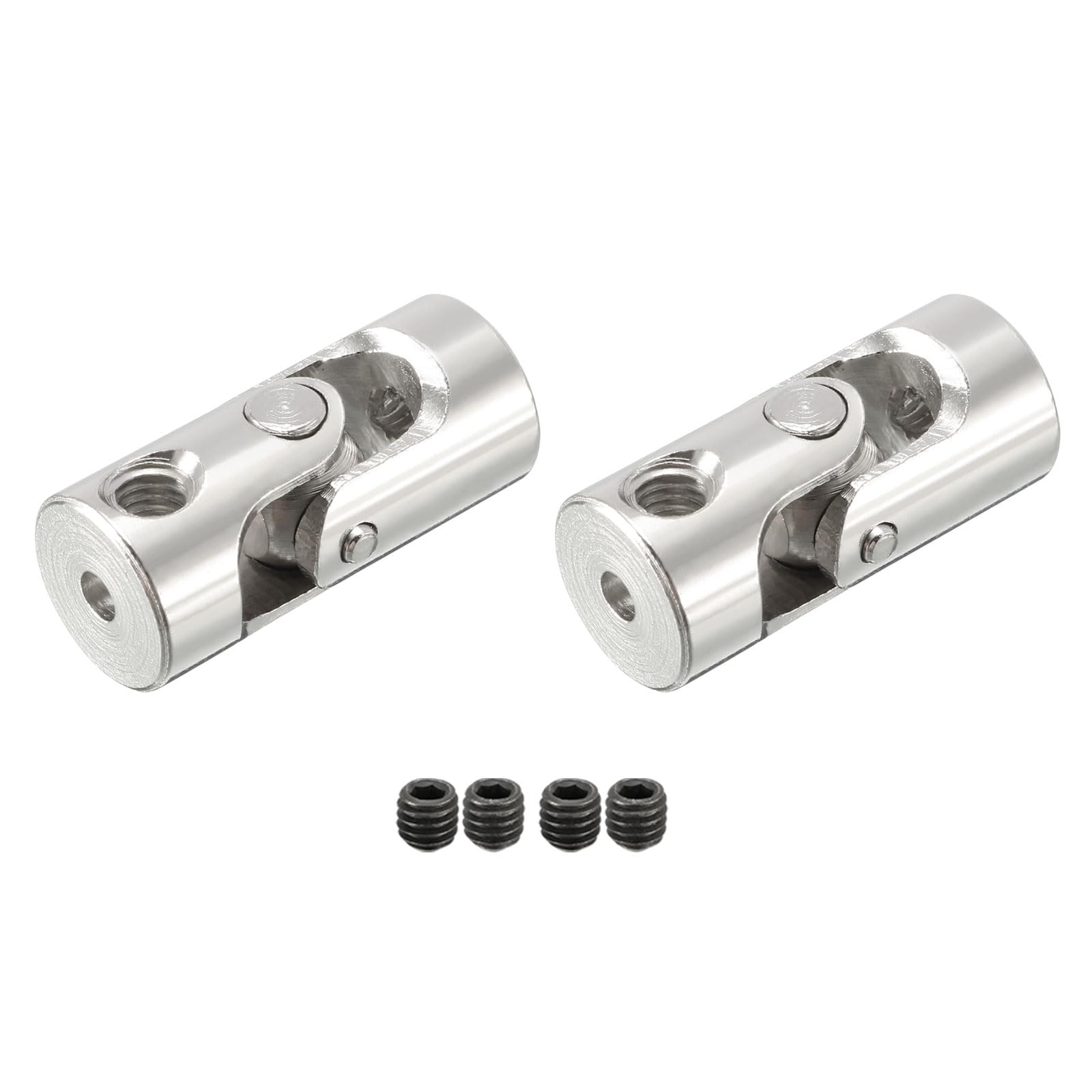 DMiotech 2 Pack 2mm to 2.3mm Inner Dia Rotatable Universal Steering Shaft U Joint Coupler L18 x D8 Coupler Connector W Screw for 3D Printer Silver Tone
