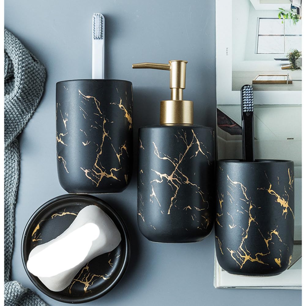 Nowoczesny ceramiczny zestaw akcesoriów łazienkowych, 4-częściowy zestaw do kąpieli z dozownikiem mydła, dozownik balsamu, kubek na szczoteczkę do zębów i mydelniczka stylowy żółty zestaw upominkowy