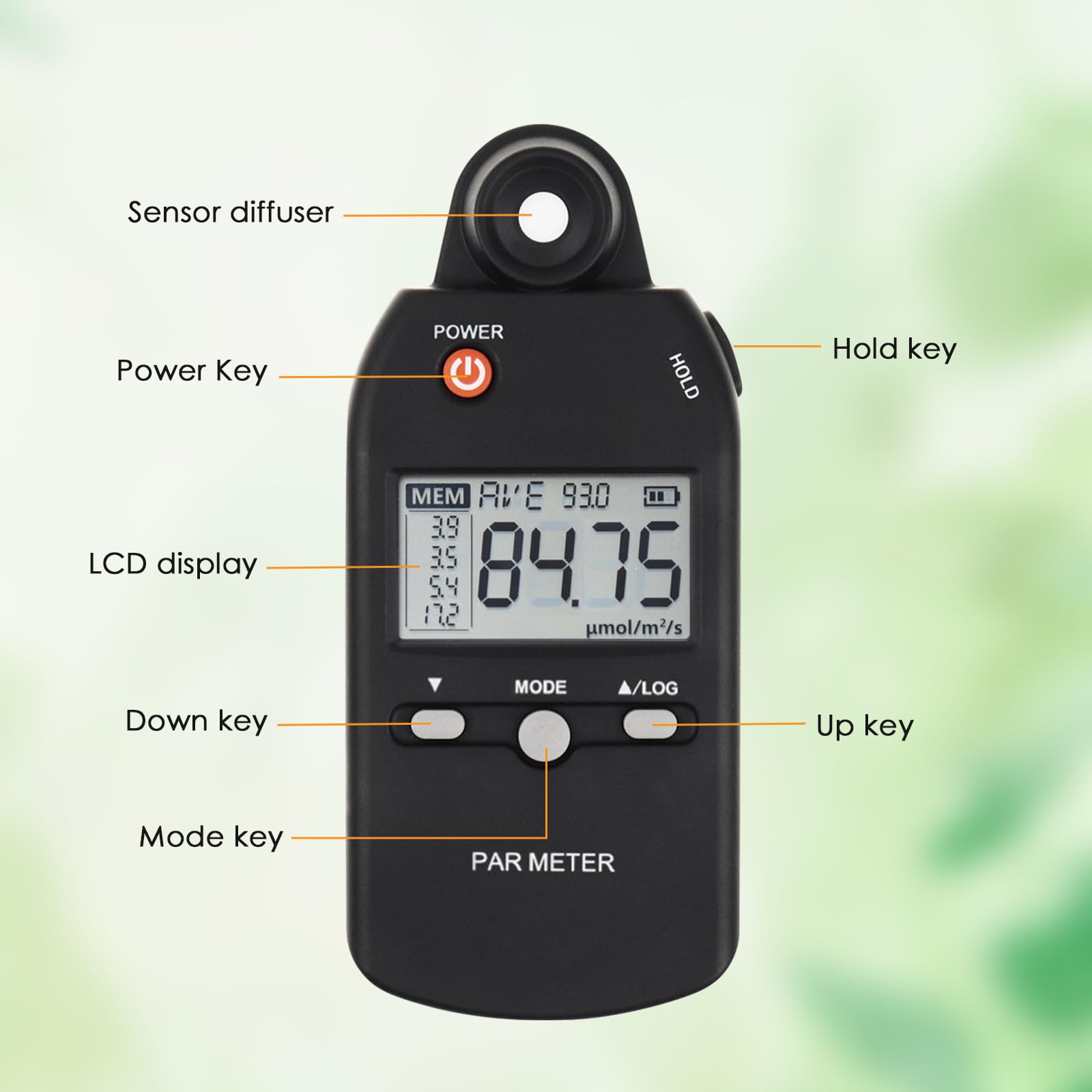 Medidor PAR Quantum Sensor para Luces LED de Cultivo, 400-700nm, Alta Precisión, Medidor de Luz Portátil PPFD para Actividad Fotosintética de Plantas, Probador de Lux para Luces LED