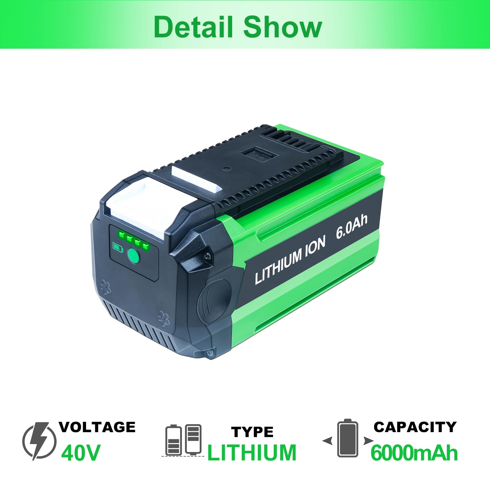 6000mAh Substituição para Greenworks 40V Batteria Completamente compatibile con accessori Greenworks G-MAX 40V per motoseghe
