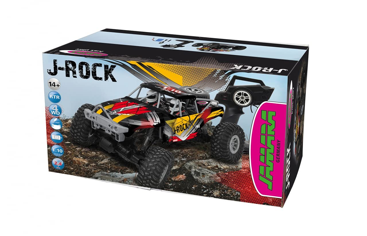 Jamara 410113 - J-Rock Crawler 4WD 1:10 Li-Ion 2,4GHz – Multigiocatore, 2 Motori, Anti-distorsione, Telaio ammortizzato, pneumatici in gomma