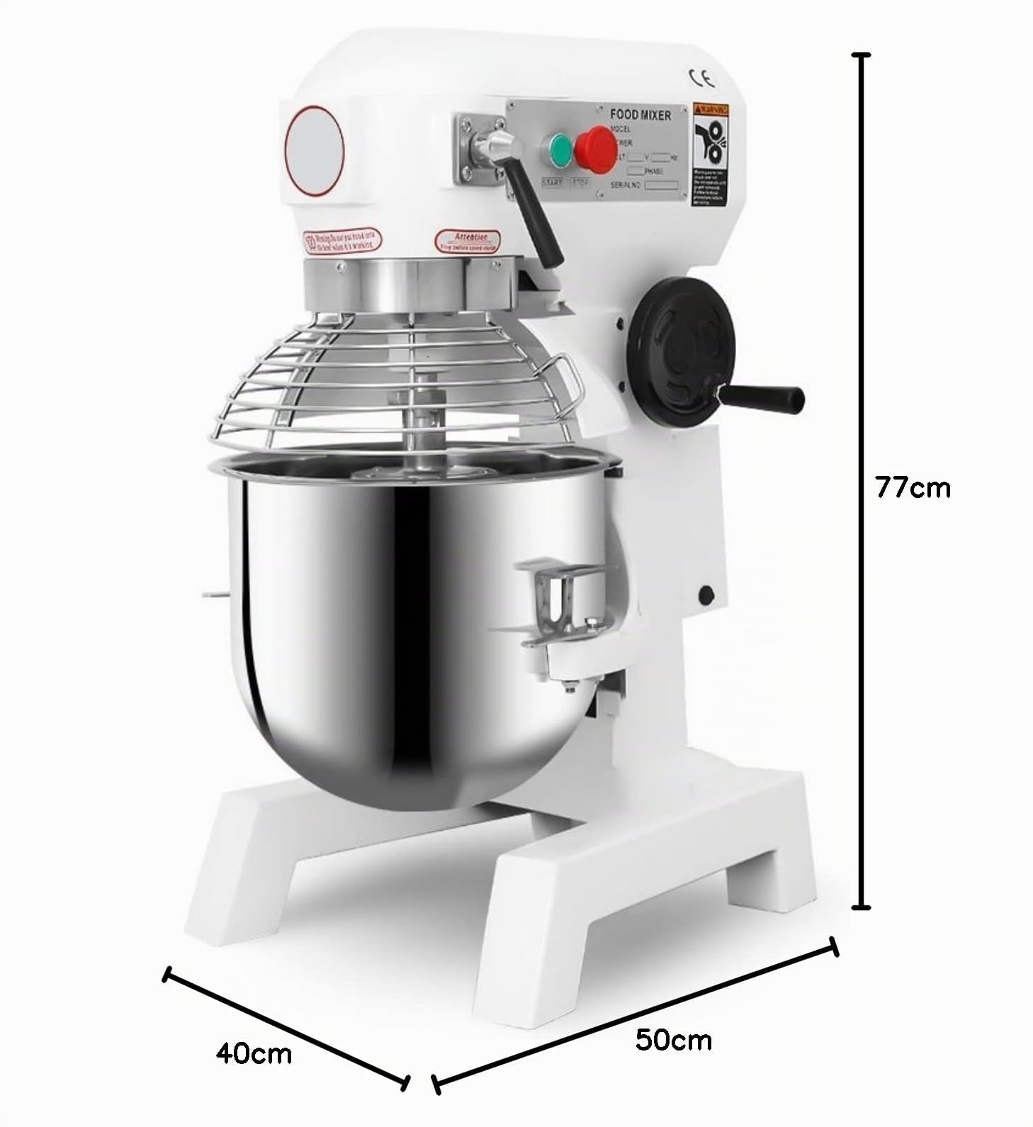 Ristoattrezzature Planetaria Impastatrice Professionale Monofase - Capacità 20 lt (Capacità Farina 4 kg, Capacità Impasto 9 kg) - Giri Motore 105, 180, 408 Rpm, Potenza 0.75 kW