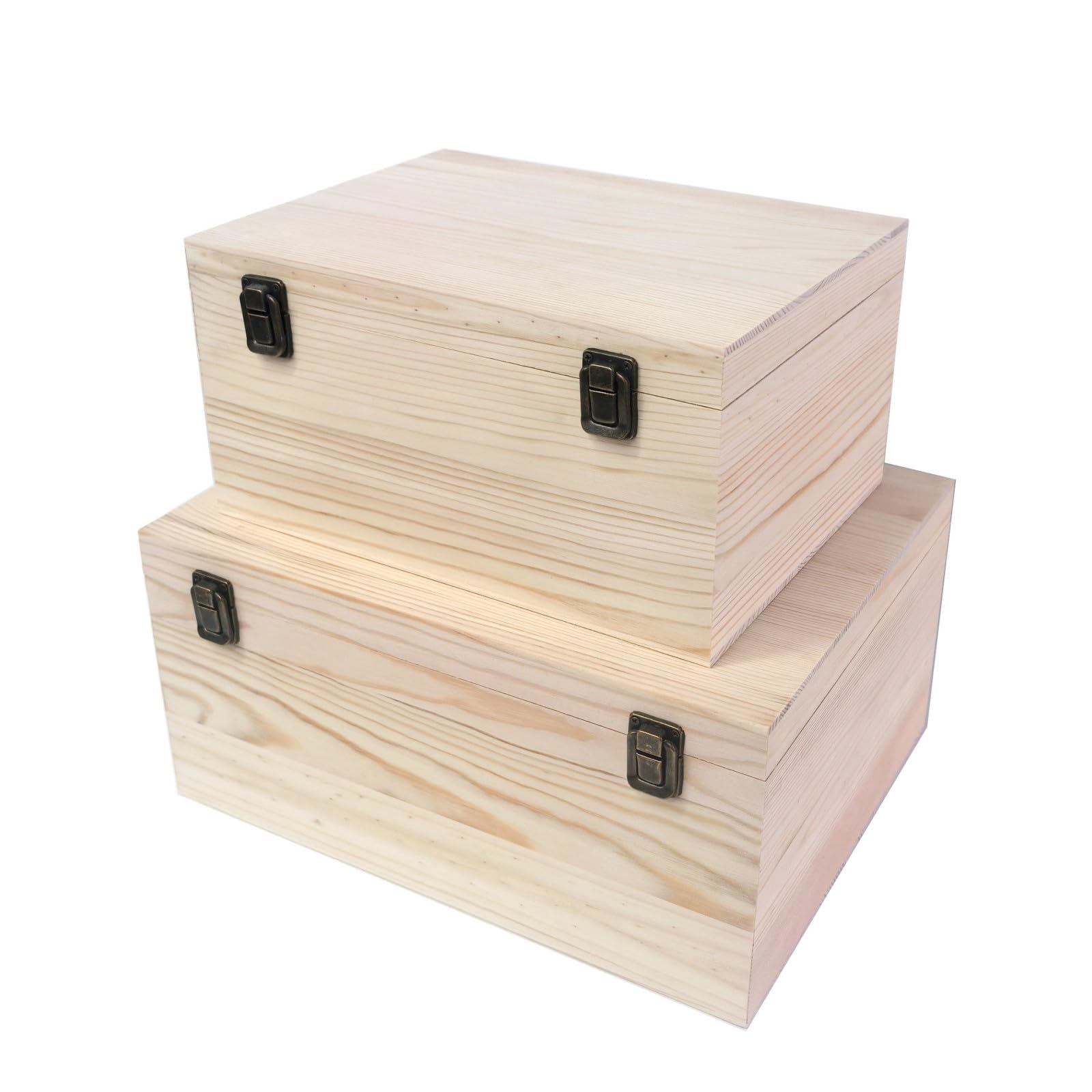 Scatola in legno grezzo con coperchio incernierato e chiusura frontale, scatola rettangolare non verniciata in legno fai da te per gioielli e monete