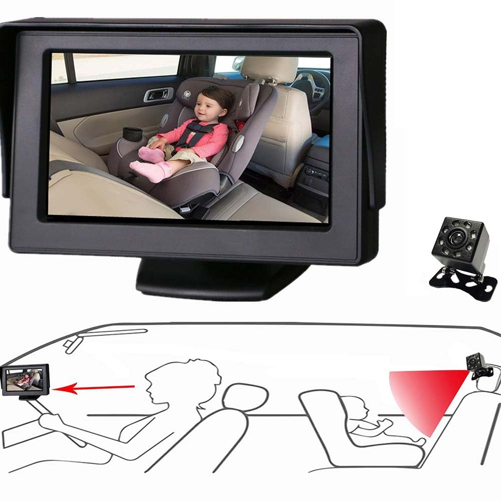 Baby Car Mirror1080P Baby Monor con fotocamera Baby Car Mirror con schermo IPS da 4.3 ''funzione di visione notturna regolabile largo  34