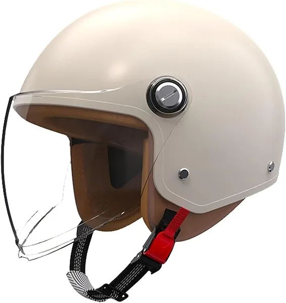 Retro Vespa 3/4 Motorcycle Half Helmets,DOT Approved Vintage Scooter Dirt-Bike Go-Kart Moped Electric Bicycle Light Quick Buckle Open Face ATV Helmet for Adult Men Women