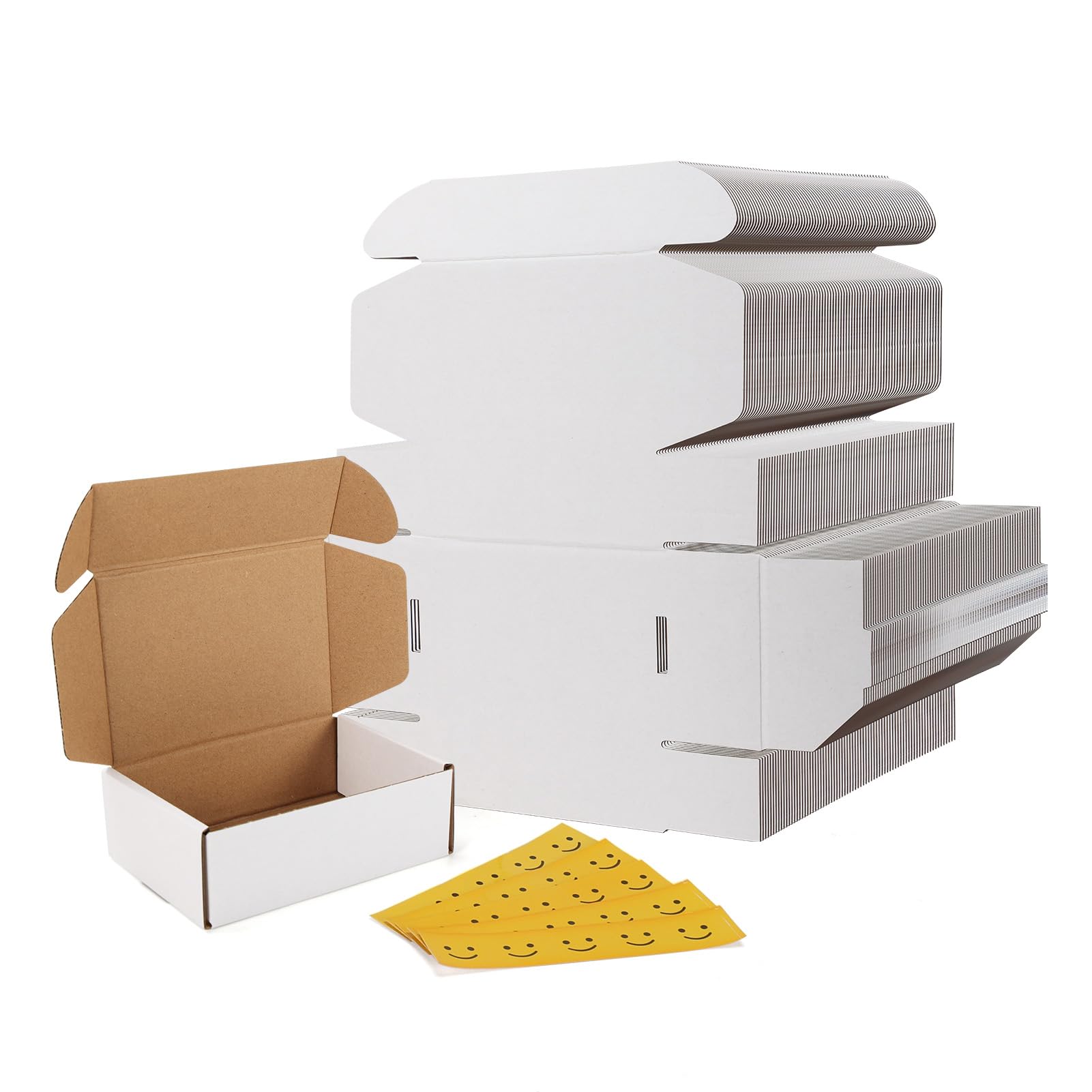 Cajas de envío pequeñas de cartón corrugado RLAVBL que protegen tus productos con estilo blanco.